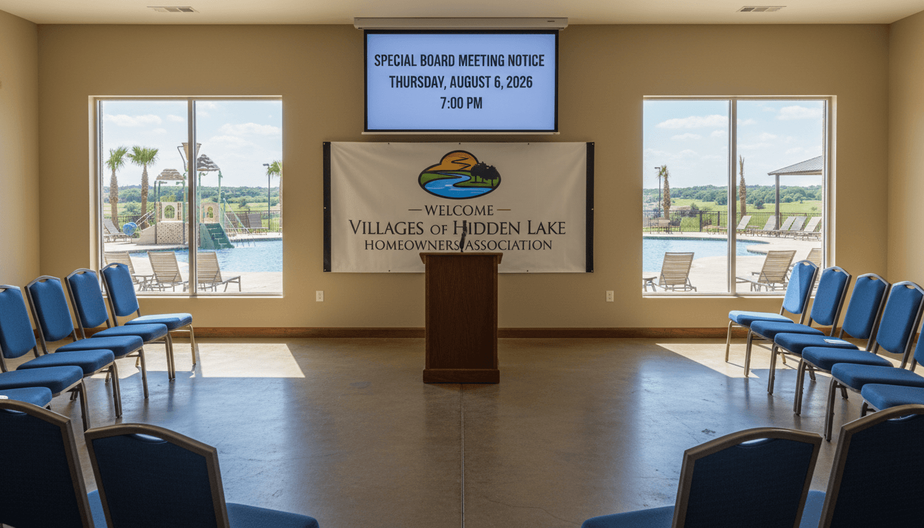Special Board Meeting Notice - Thursday, August 6, 2026 at 7:00 PM